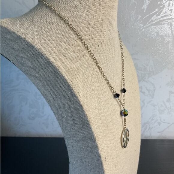 Peace Symbol Pendant Necklace With Adjustable Chain & Black Bead Accents - Picture 4 of 4